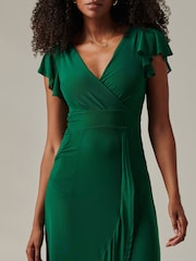 Jolie Moi Green Plain Wrap Mesh Maxi Dress - Image 3 of 6