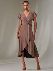 Jolie Moi Red Marlie Metallic Angel Sleeves Maxi Dress - Image 1 of 6