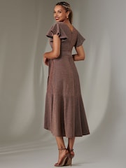 Jolie Moi Red Marlie Metallic Angel Sleeves Maxi Dress - Image 2 of 6