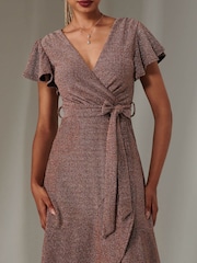 Jolie Moi Red Marlie Metallic Angel Sleeves Maxi Dress - Image 3 of 6
