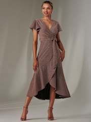 Jolie Moi Red Marlie Metallic Angel Sleeves Maxi Dress - Image 4 of 6