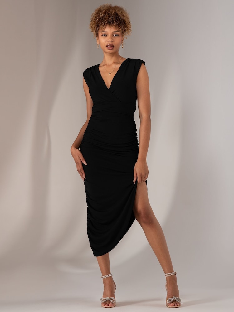 Jolie Moi Black Katrina Sleeveless Ruched Bodycon Dress - Image 4 of 6