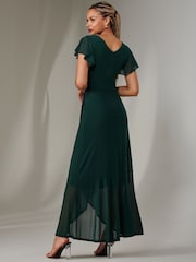 Jolie Moi Light Green Plain Wrap Mesh Maxi Dress - Image 2 of 6