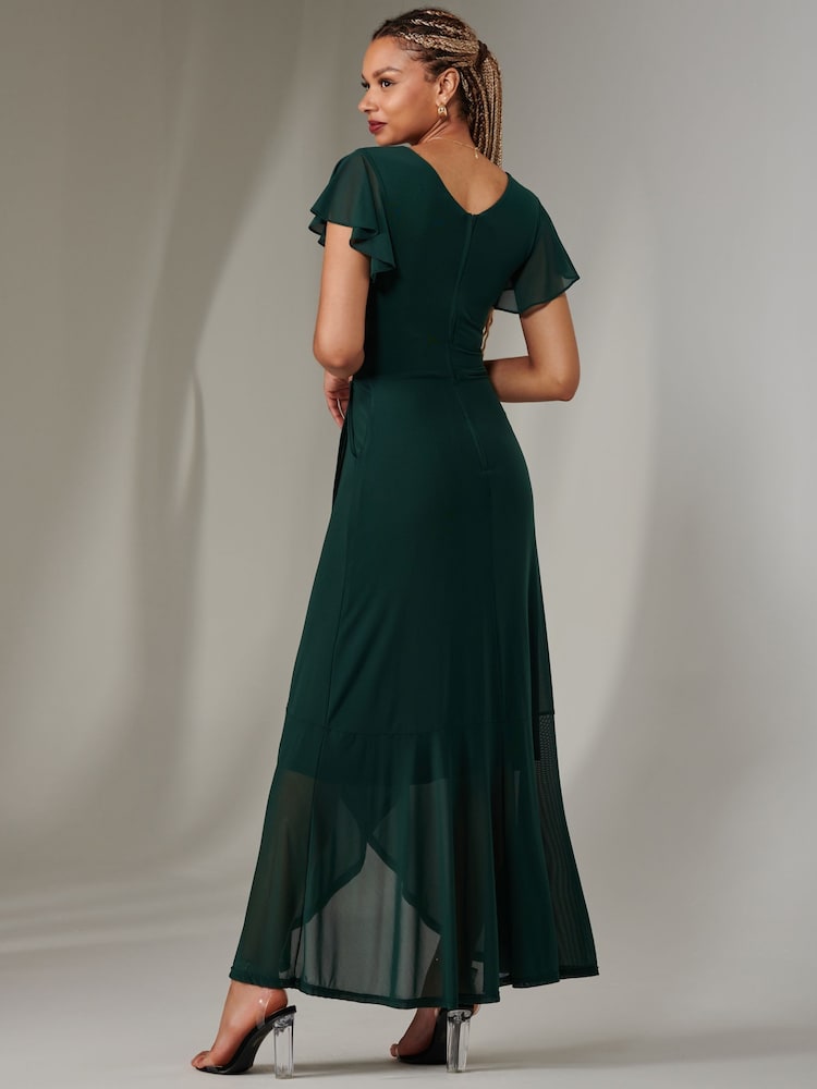 Jolie Moi Light Green Plain Wrap Mesh Maxi Dress - Image 2 of 6