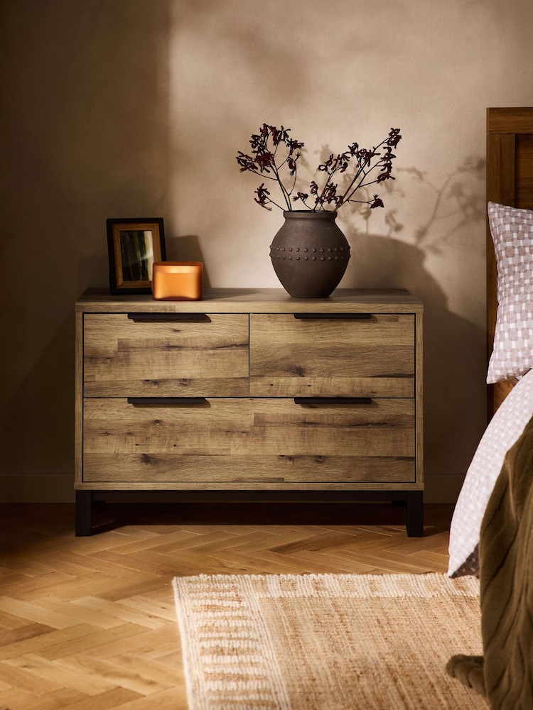 Dark Bronx Oak Effect 3 Drawer Wide Bedside Table - Image 2 of 6