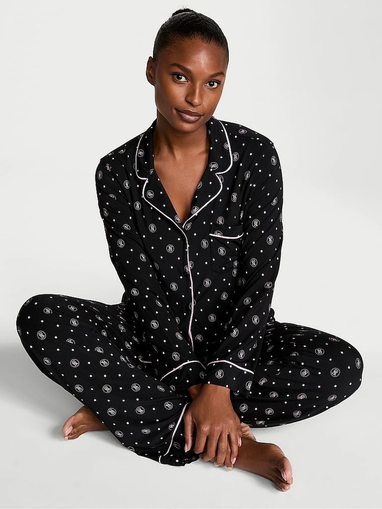 Victoria's Secret Black VS Dot Modal Long Pyjama Set - Image 1 of 2