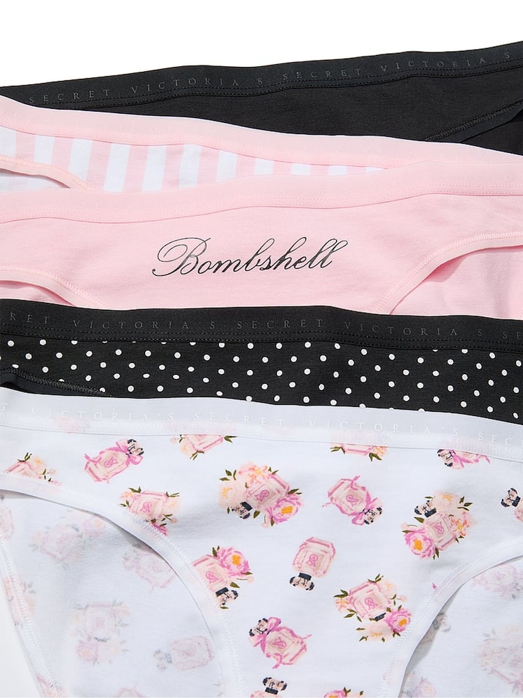 Victoria's Secret Pink/White/Black Bikini 5 Pack Knickers - Image 2 of 4