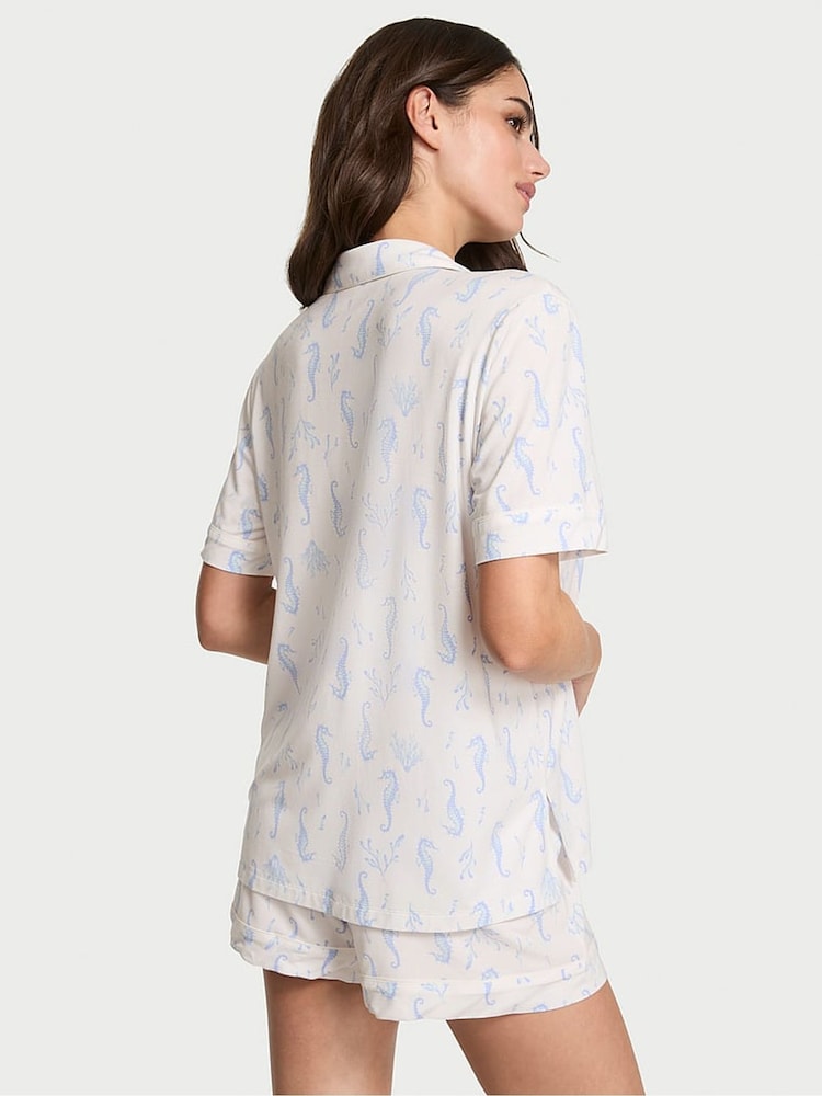Victoria's Secret White & Blue Seahorse Modal Short Pyjama Set - Image 2 of 2