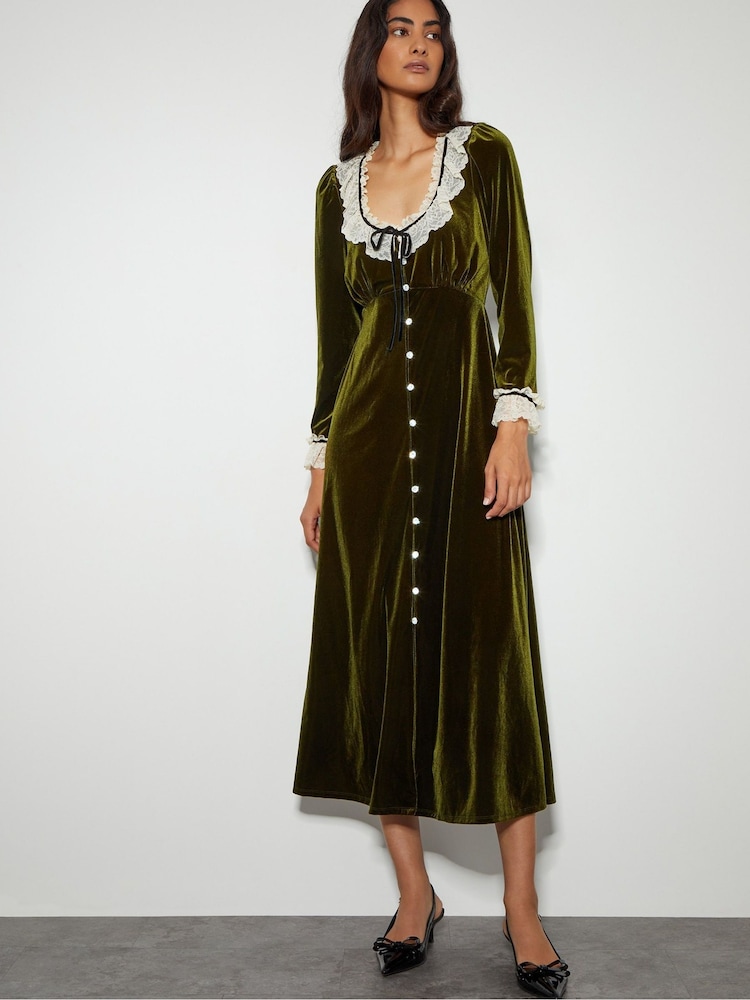 Monsoon Green Vali Velvet Tea Dress - Image 1 of 4