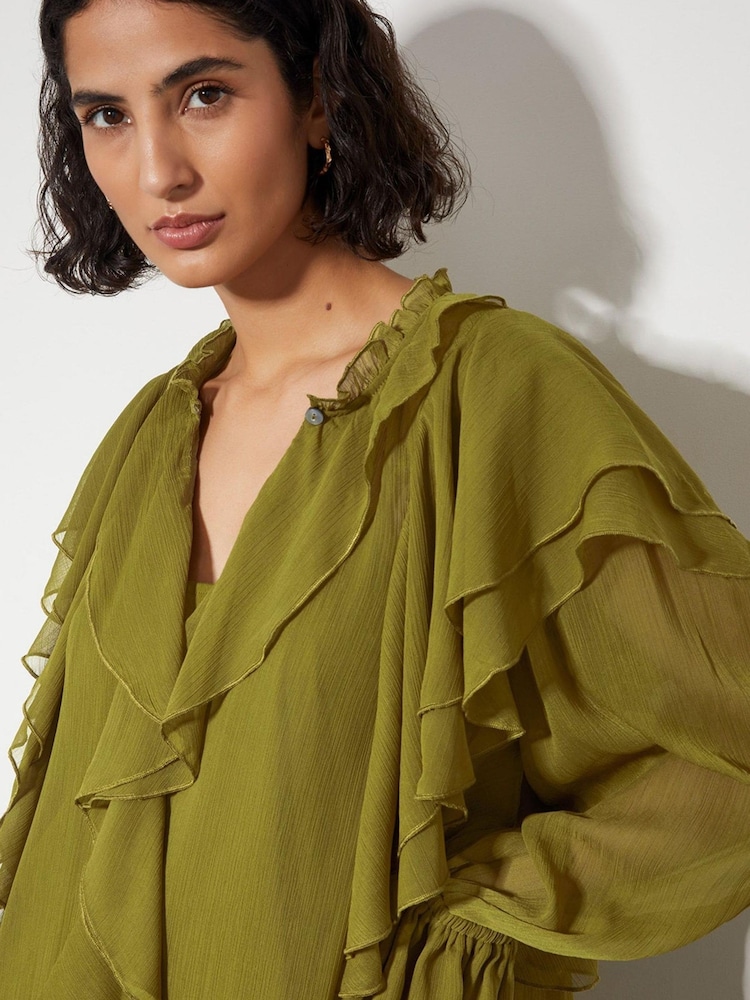 Monsoon Green Aria Ruffle Dress - Image 2 of 3