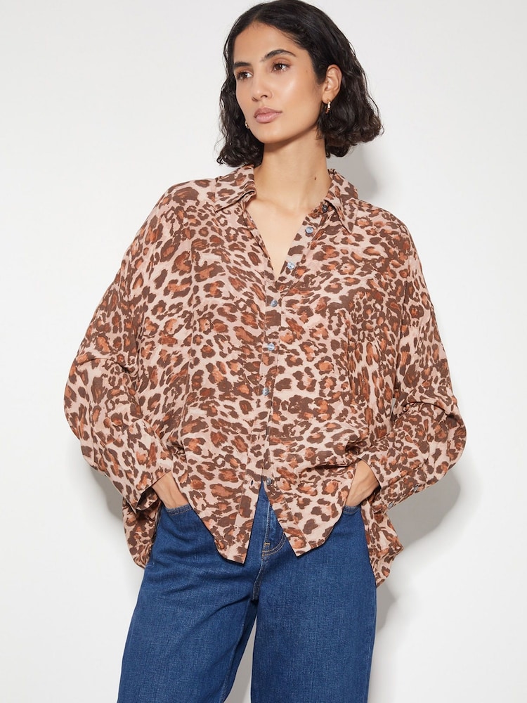 Monsoon Brown Arielle Leopard Print Shirt - Image 1 of 3