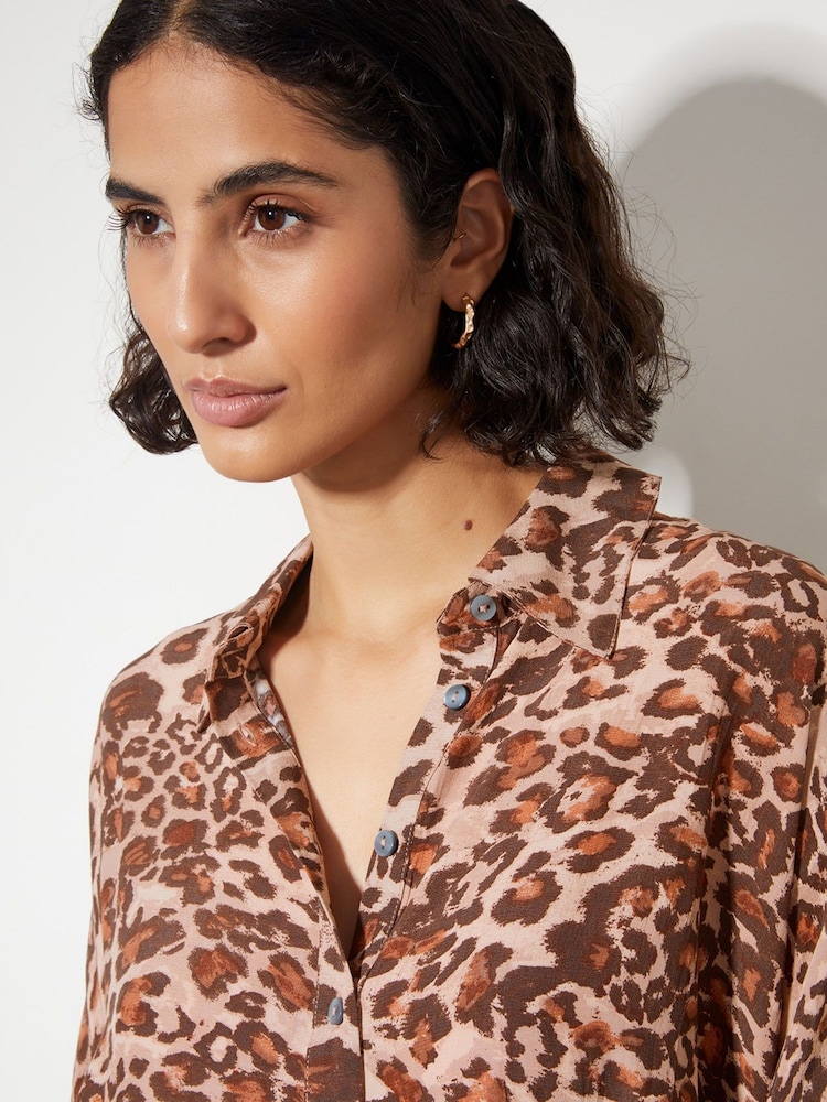Monsoon Brown Arielle Leopard Print Shirt - Image 2 of 3