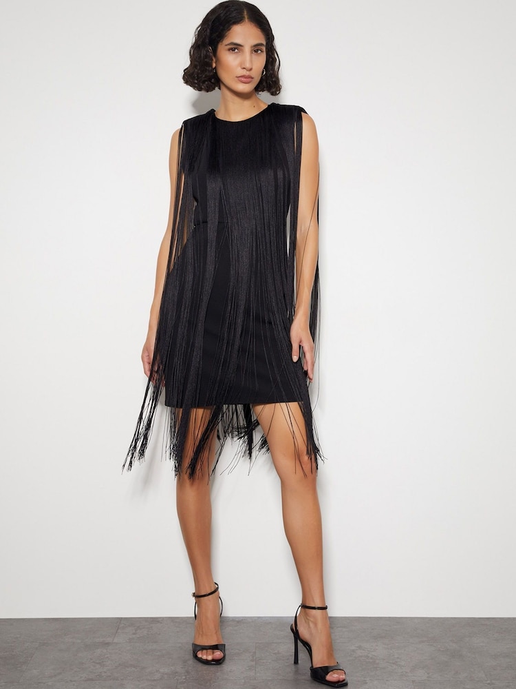 Monsoon Black Tara Sleeveless Fringe Mini Dress - Image 1 of 3