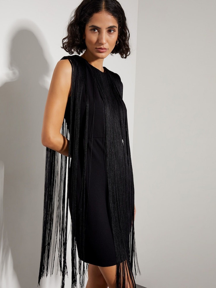 Monsoon Black Tara Sleeveless Fringe Mini Dress - Image 3 of 3