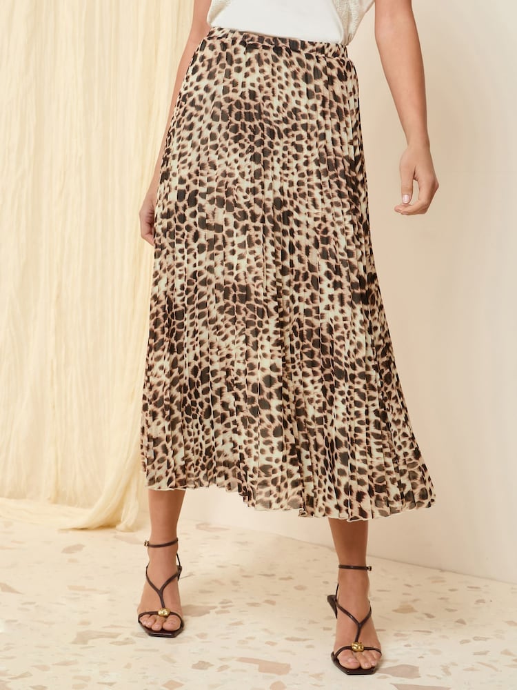 Friends Like These Cream Animal Petite Pleated Midi Skirt - Image 1 of 4