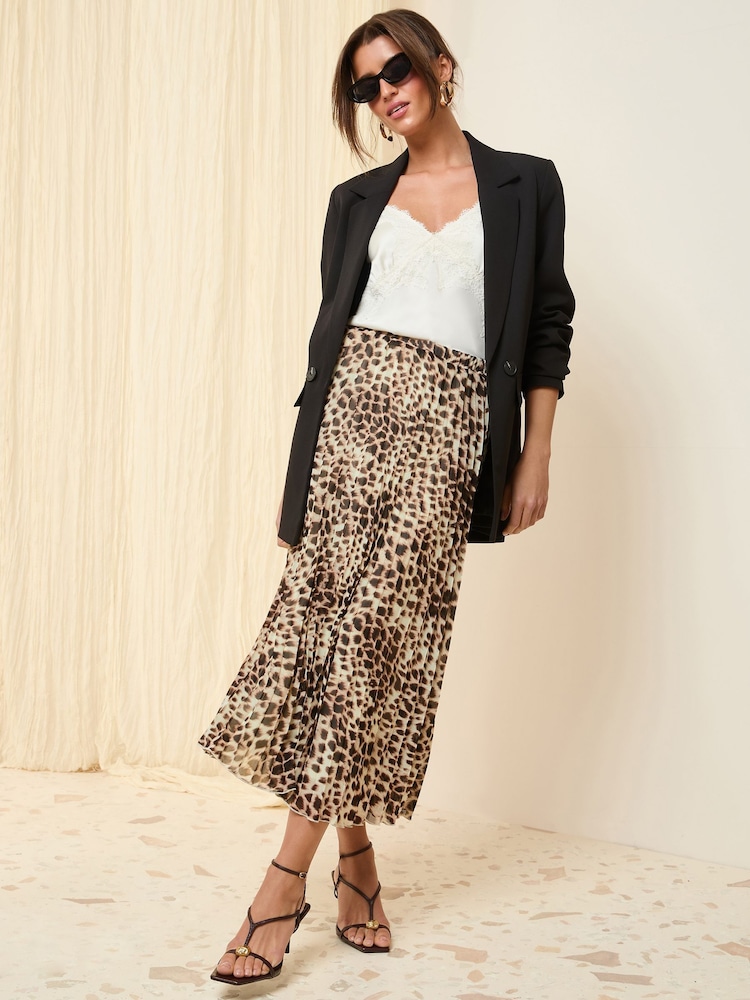 Friends Like These Cream Animal Petite Pleated Midi Skirt - Image 2 of 4