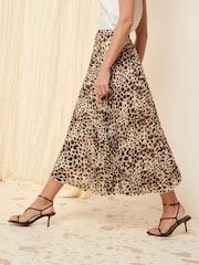 Friends Like These Cream Animal Petite Pleated Midi Skirt - Image 3 of 4