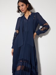 Monsoon Blue Florence Lace Insert Pleated Midi Dress - Image 2 of 3