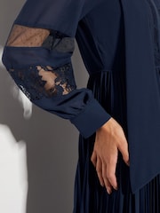 Monsoon Blue Florence Lace Insert Pleated Midi Dress - Image 3 of 3