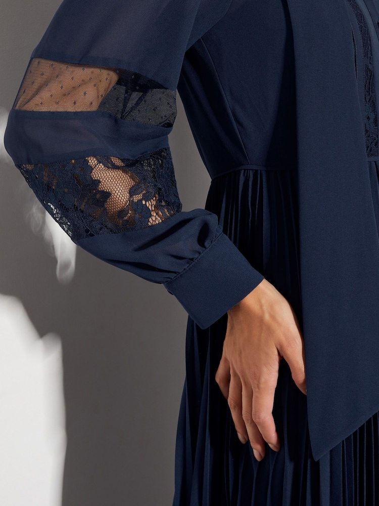 Monsoon Blue Florence Lace Insert Pleated Midi Dress - Image 3 of 3