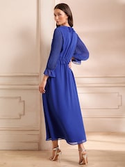 Love & Roses Cobalt Blue Pleated Ruffle Midi Dress - Image 3 of 4