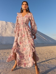 Robe mi-longue V&A I Love & Roses imprimée métallisée à col en V - Image 1 de 4