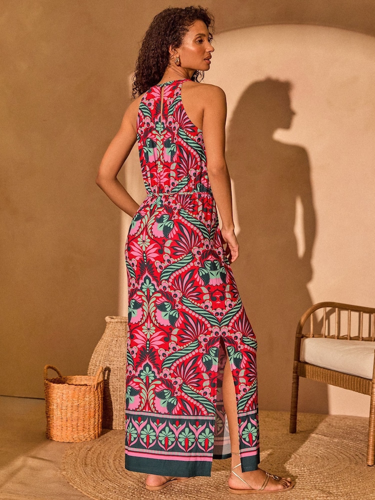 Love & Roses Red Printed Halter Neck Maxi Dress - Image 3 of 4