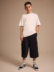 Black Extra Long 100% Cotton Cargo Jort Shorts (3-16yrs) - Image 2 of 4
