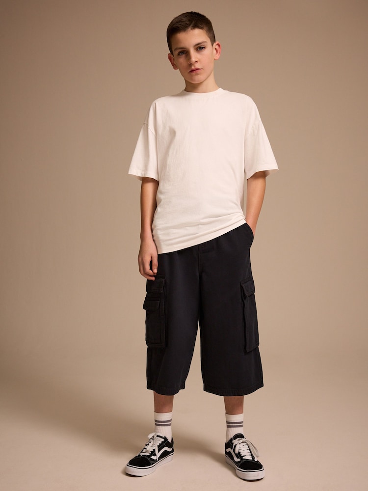 Black Extra Long 100% Cotton Cargo Jort Shorts (3-16yrs) - Image 2 of 4