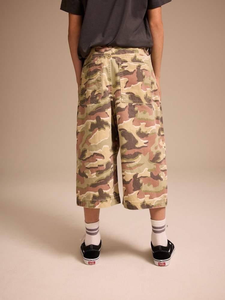 Green/Brown Camoflage Extra Long Jort 100% Cotton Denim Shorts (3-16yrs) - Image 3 of 8