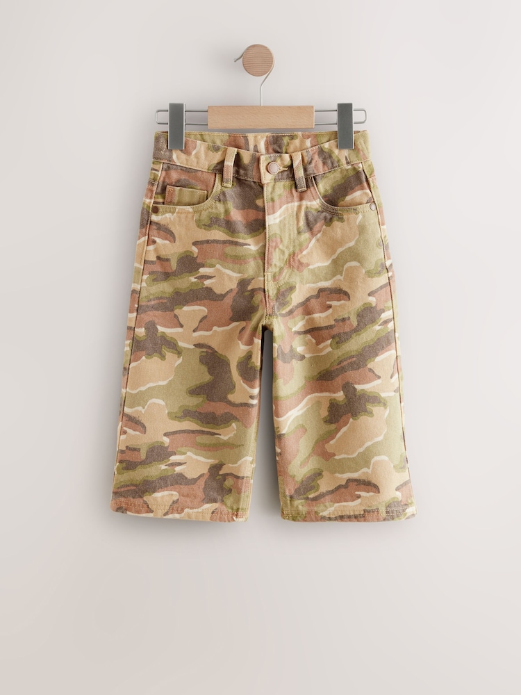 Green/Brown Camoflage Extra Long Jort 100% Cotton Denim Shorts (3-16yrs) - Image 5 of 8