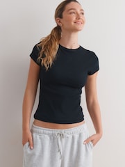 Black Hidden Support Ribbed T-Shirt - Image 1 of 5