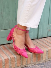 Linzi Pink Tasha Scuba Block Court Heels With Mesh Front Detail - Image 1 of 5