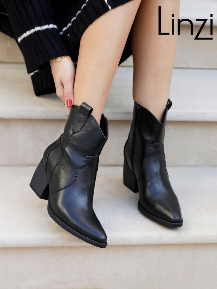 Linzi Black Jessie Faux Suede Western Ankle Boots - Image 10 of 10