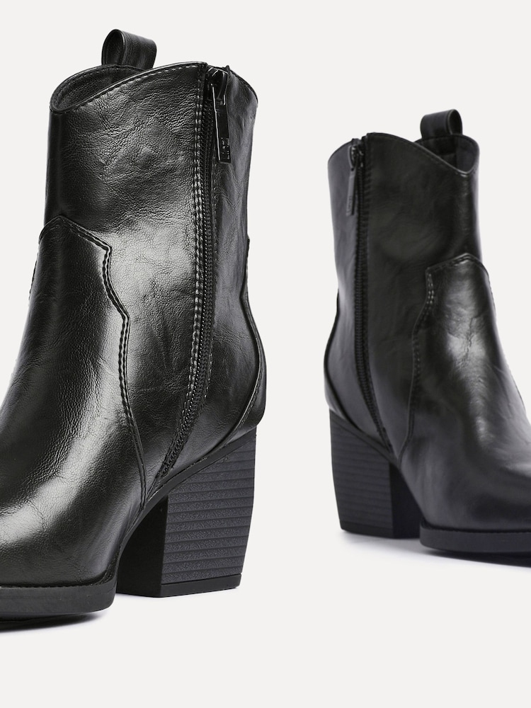 Czarny - Linzi Jessie Faux Suede Western Ankle Boots - Image 5 of 6