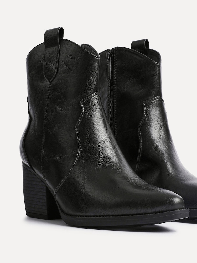 Linzi Black Jessie Faux Suede Western Ankle Boots - Image 6 of 6