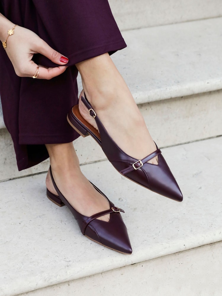 Linzi Red Prague Pointed Toe Ballet Flats With Buckle Detail - Image 2 of 6