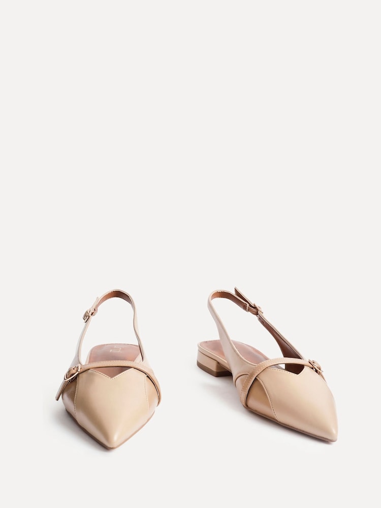 Linzi Natural Prague Pointed Toe Ballet Flats With Buckle Detail - Image 3 of 5