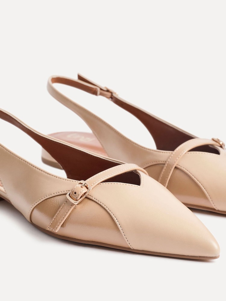 Linzi Natural Prague Pointed Toe Ballet Flats With Buckle Detail - Image 4 of 5