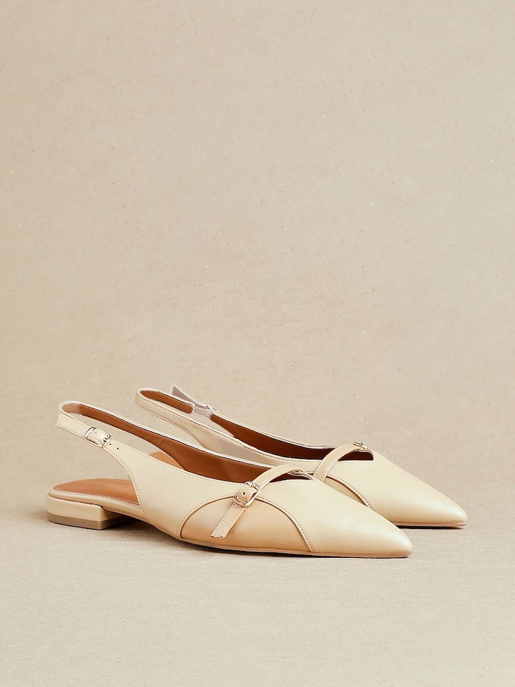 Linzi Natural Prague Pointed Toe Ballet Flats With Buckle Detail - Image 6 of 6