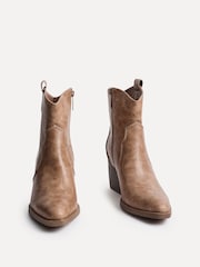 Linzi Light Natural Jessie Faux Suede Western Ankle Boots - Image 4 of 6