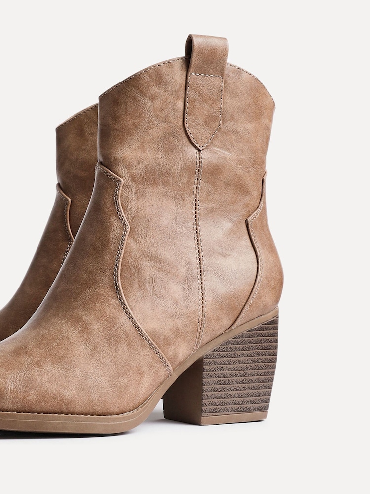 Linzi Light Natural Jessie Faux Suede Western Ankle Boots - Image 6 of 6