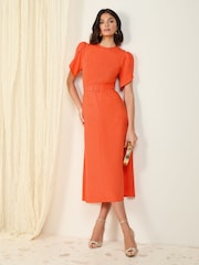 Friends Like These Pink Petal Sleeve Midi A Line Belted Dress - Image 1 of 4