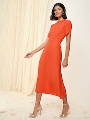 Friends Like These Pink Petal Sleeve Midi A Line Belted Dress - Image 2 of 4