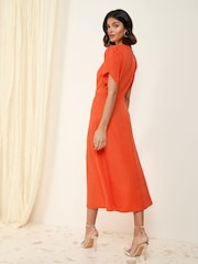 Friends Like These Pink Petal Sleeve Midi A Line Belted Dress - Image 3 of 4