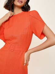 Friends Like These Pink Petal Sleeve Midi A Line Belted Dress - Image 4 of 4