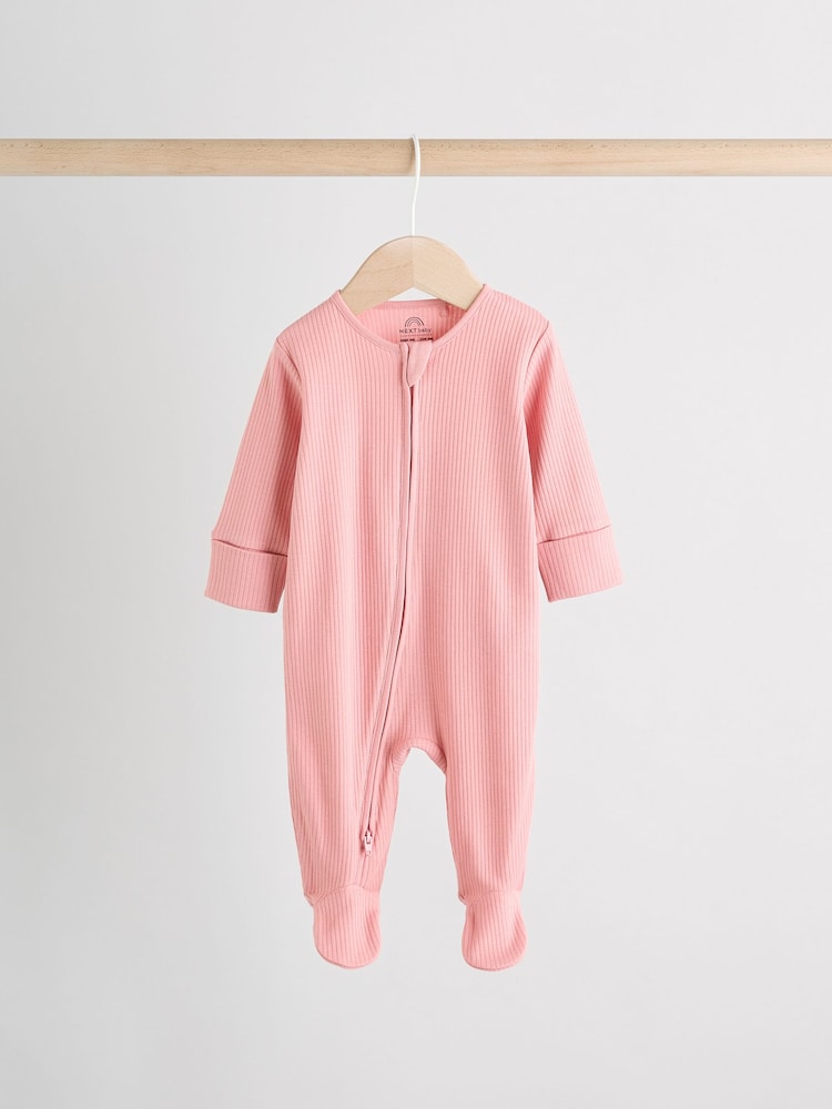 Pink 3 Pack Baby Two Way Zip Sleepsuits 3 Pack (0-2yrs) - Image 2 of 13