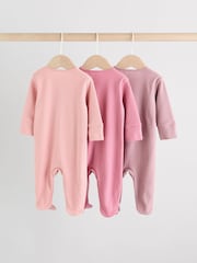 Pink 3 Pack Baby Two Way Zip Sleepsuits 3 Pack (0-2yrs) - Image 5 of 13