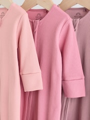 Pink 3 Pack Baby Two Way Zip Sleepsuits 3 Pack (0-2yrs) - Image 7 of 13