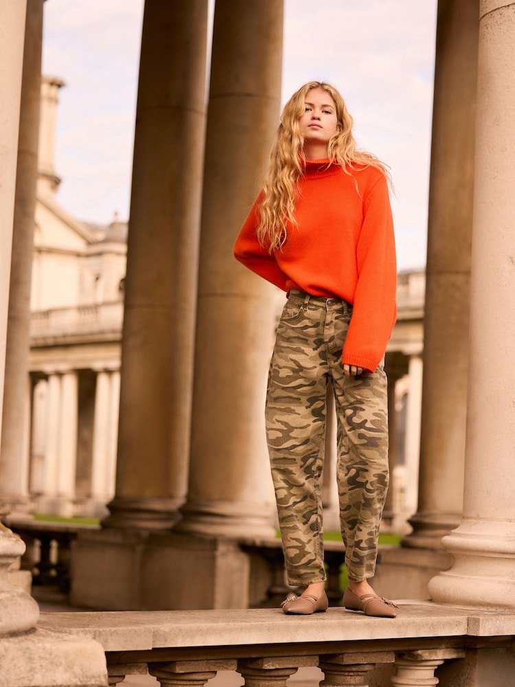 Camo Print 100% Cotton Barrel Leg Jeans - Image 1 of 4